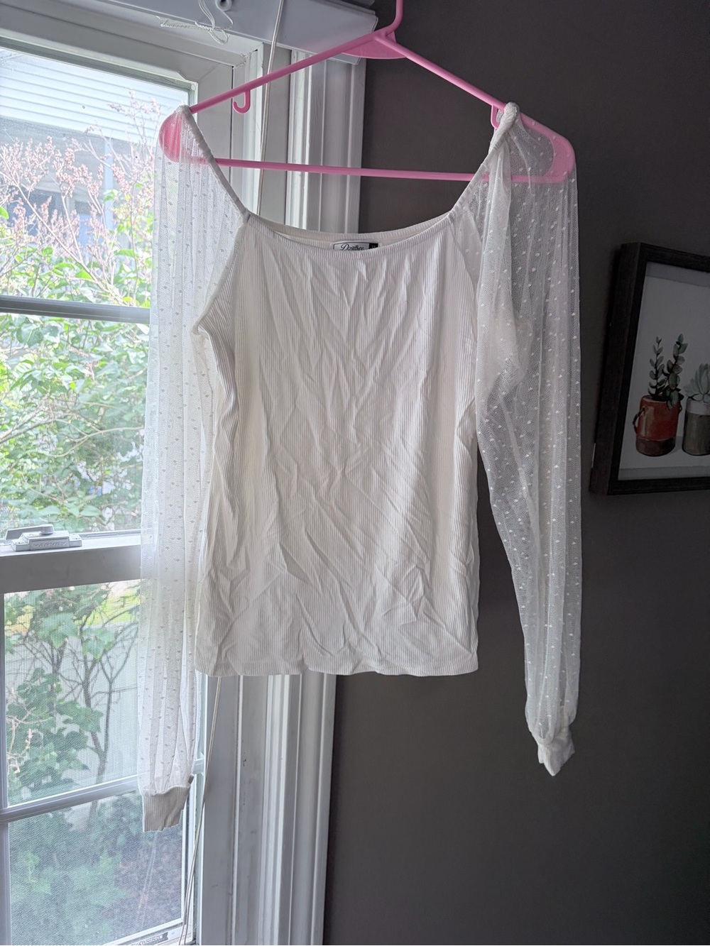White Sheer Dot Sleeve Women's Top